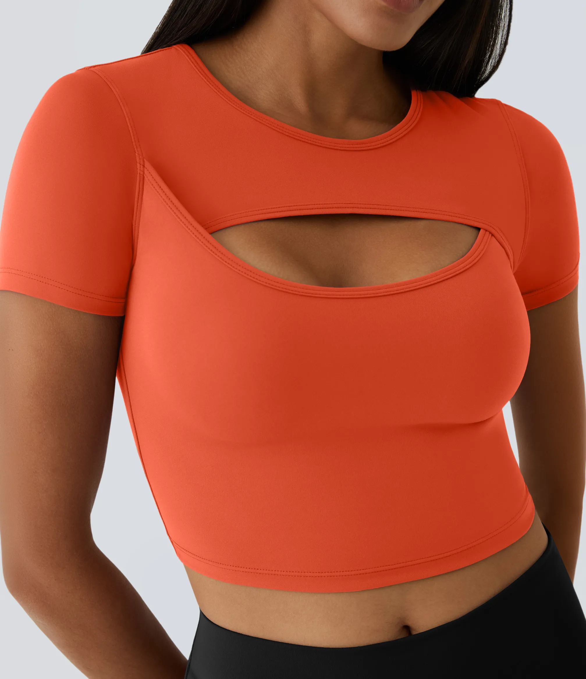 Casual Tops|Yoga Tops<HALARA SoftlyZero™ Plush Round Neck Cut Out Short Sleeve Cropped Barre Ballet Dance Sports Top