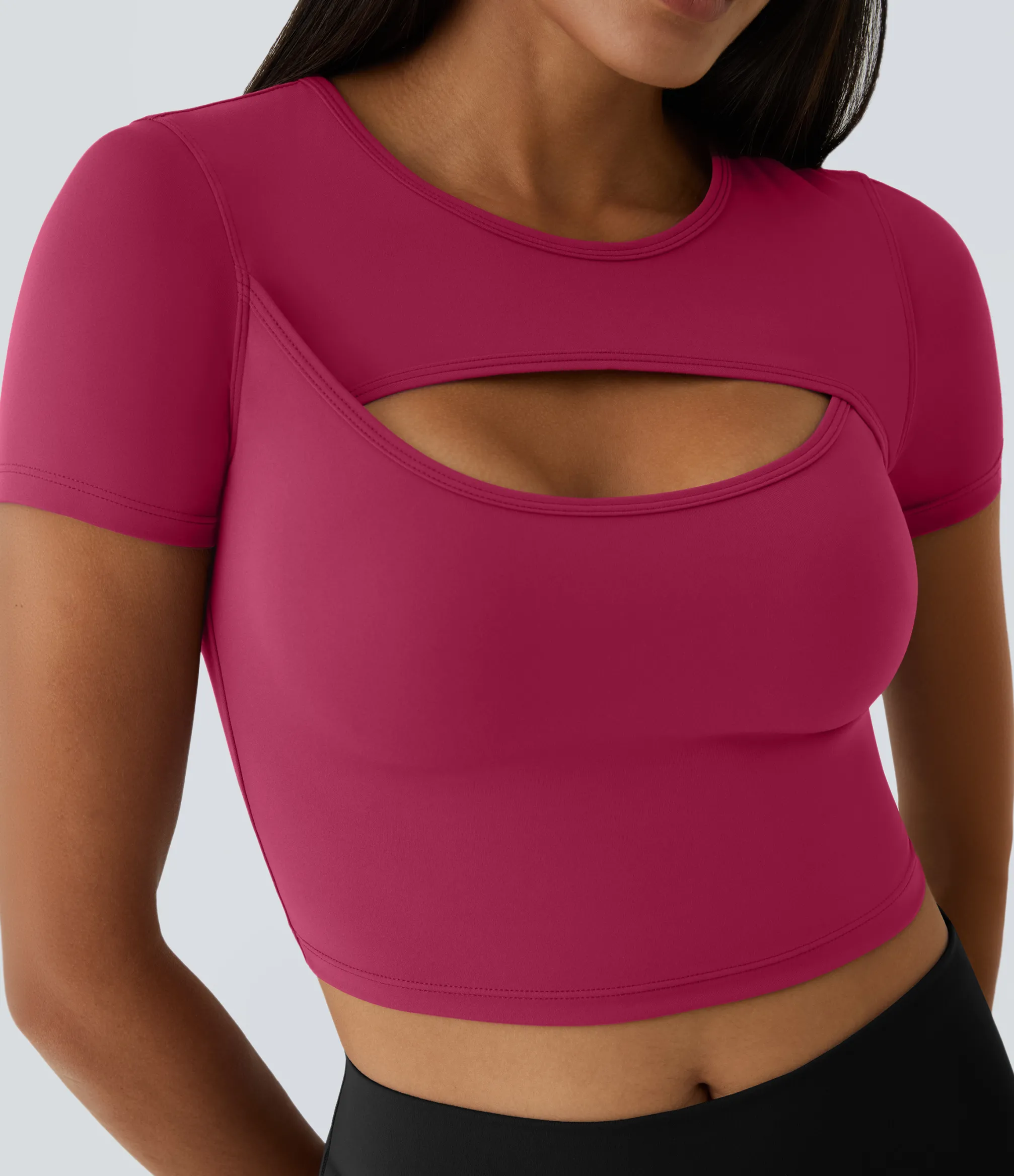 Casual Tops|Yoga Tops<HALARA SoftlyZero™ Plush Round Neck Cut Out Short Sleeve Cropped Barre Ballet Dance Sports Top