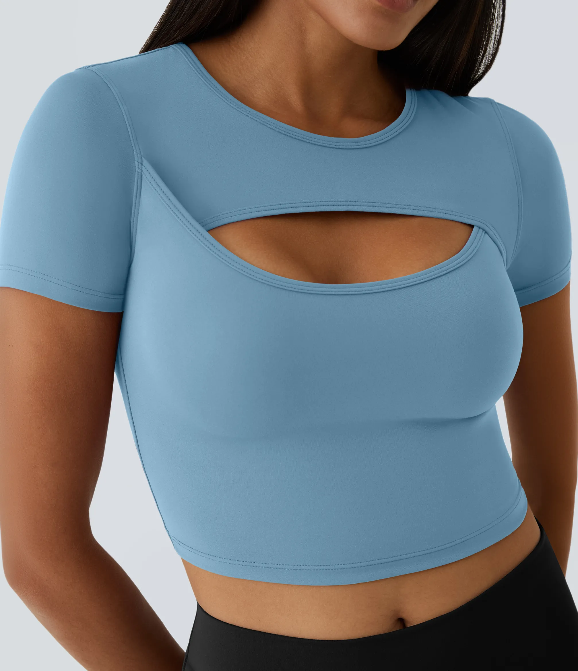 Casual Tops|Yoga Tops<HALARA SoftlyZero™ Plush Round Neck Cut Out Short Sleeve Cropped Barre Ballet Dance Sports Top