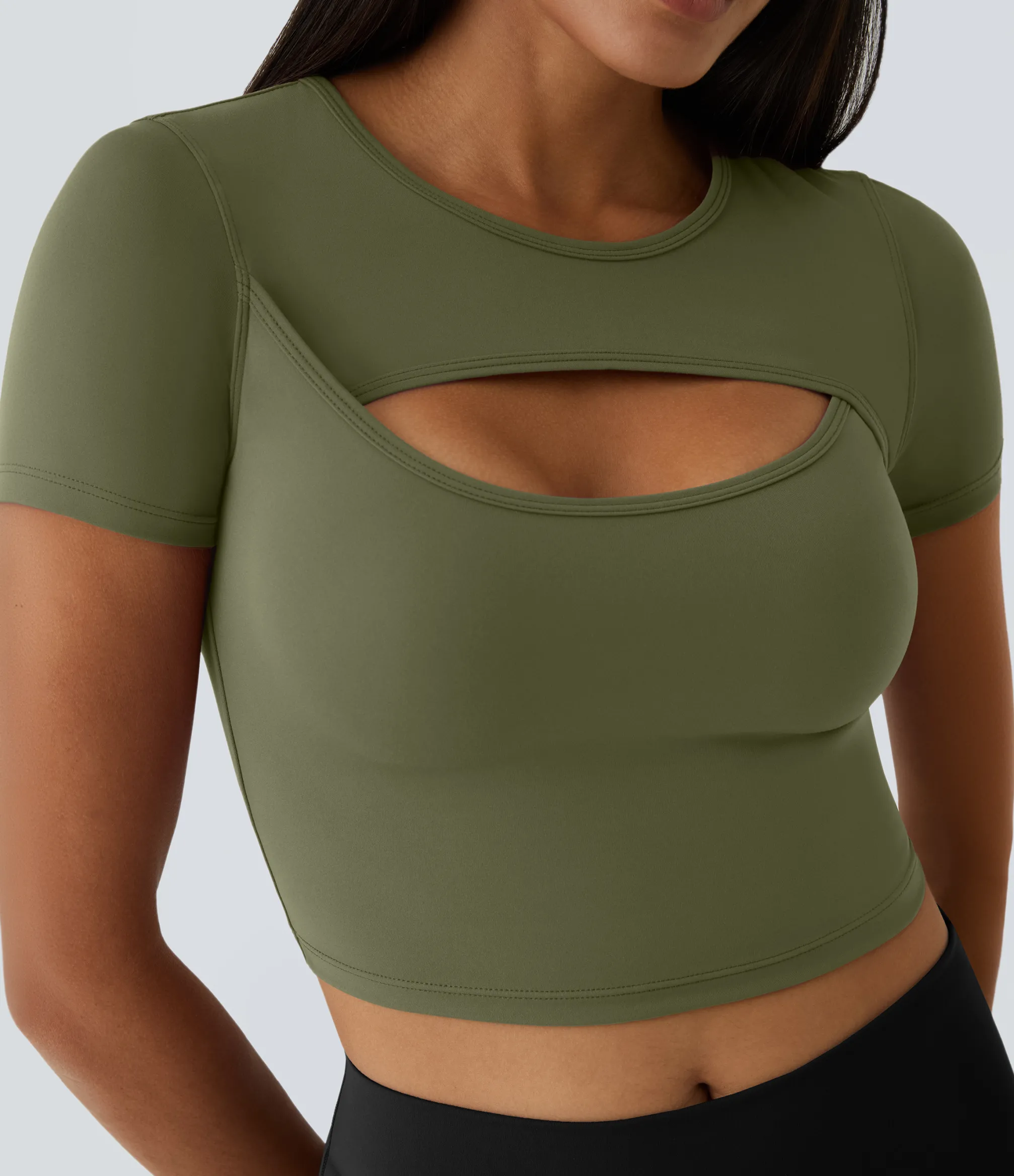 Casual Tops|Yoga Tops<HALARA SoftlyZero™ Plush Round Neck Cut Out Short Sleeve Cropped Barre Ballet Dance Sports Top