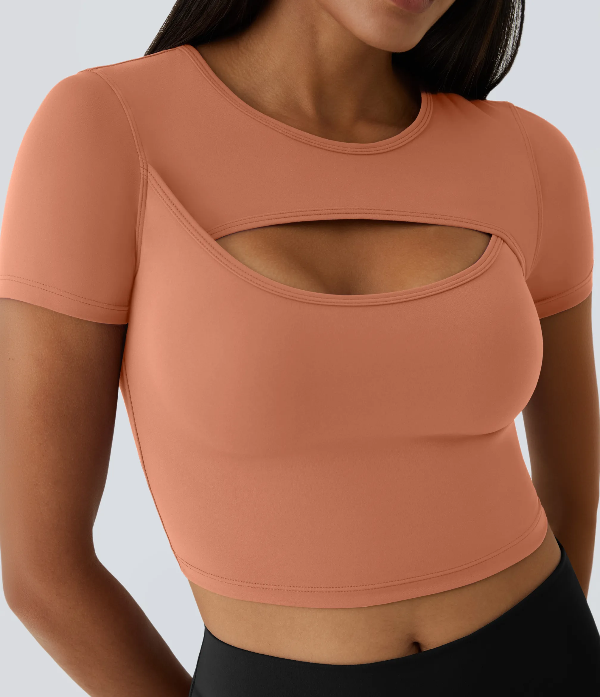 Casual Tops|Yoga Tops<HALARA SoftlyZero™ Plush Round Neck Cut Out Short Sleeve Cropped Barre Ballet Dance Sports Top