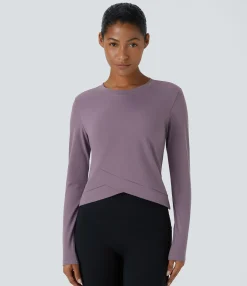 Yoga Tops|Sports Tops<HALARA SoftlyZero™ Plush Round Neck Crossover Hem Yoga Sports Top