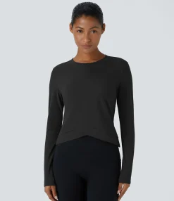Yoga Tops|Sports Tops<HALARA SoftlyZero™ Plush Round Neck Crossover Hem Yoga Sports Top