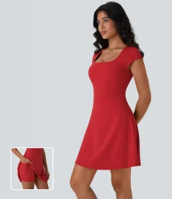 Active Dresses|Dresses<HALARA SoftlyZero™ Plush Squzre Neck Corset 2-in-1 Mini Casual Dress with Pocket