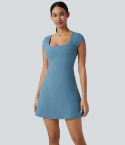 Active Dresses|Dresses<HALARA SoftlyZero™ Plush Squzre Neck Corset 2-in-1 Mini Casual Dress with Pocket