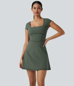 Active Dresses|Dresses<HALARA SoftlyZero™ Plush Squzre Neck Corset 2-in-1 Mini Casual Dress with Pocket