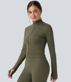 Jackets & Outerwear<HALARA SoftlyZero™ Plush Stand Collar Long Sleeve Thumb Holes Crossover Back Yoga Jackets