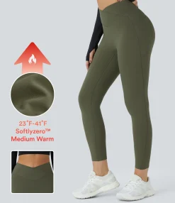 Pocket Leggings|Crossover Leggings<HALARA SoftlyZero™ Plush Thermal High Waisted Crossover Pocket Yoga Leggings
