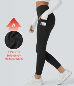 Pocket Leggings|Yoga Leggings<HALARA SoftlyZero™ Plush Thermal High Waisted Double Pockets 7/8 Yoga Leggings