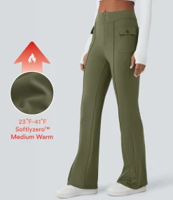 Pants|Cargo Pants<HALARA SoftlyZero™ Plush Thermal High Waisted Side Flap Pocket Flare Casual Cargo Pants