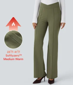 Pants|High-Waisted Pants<HALARA SoftlyZero™ Plush Thermal Crossover High Waisted Pockets Work Flare Pants