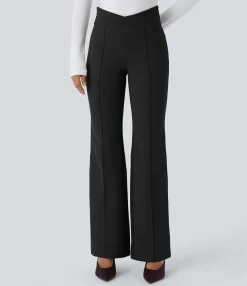 Pants|High-Waisted Pants<HALARA SoftlyZero™ Plush Thermal Crossover High Waisted Pockets Work Flare Pants