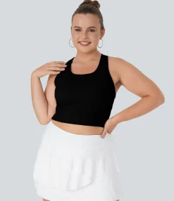 Yoga Tops|Plus Size<HALARA SoftlyZero™ Plush U Neck Racerback Cut Out Plus Size Yoga Tank Top