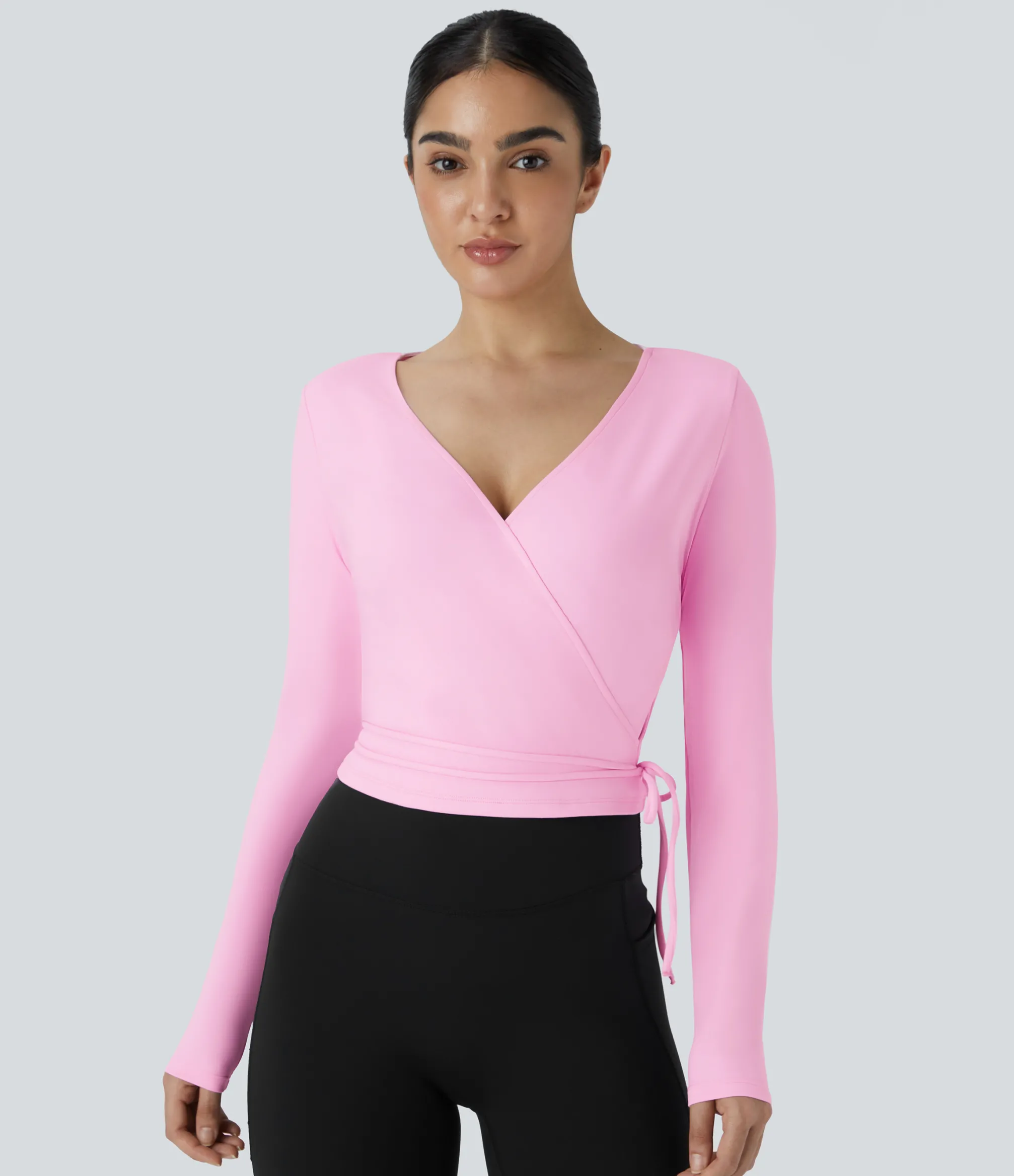 Yoga Tops|Sports Tops<HALARA SoftlyZero™ Plush V Neck Tie Side Long Sleeve Yoga Sports Top