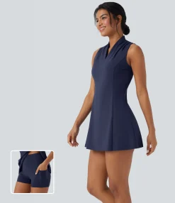 Active Dresses|Dresses<HALARA SoftlyZero™ Plush V-neck Sleeveless 2-piece Mini Golf Active Dress with Pockets