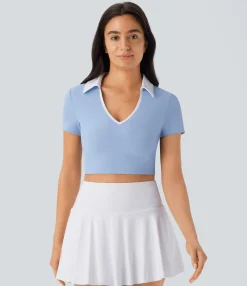 Sports Tops|Sports Tops<HALARA SoftlyZero™ QuickDry Color Block Cropped Tennis Sports Top