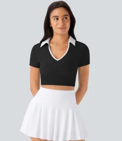 Sports Tops|Sports Tops<HALARA SoftlyZero™ QuickDry Color Block Cropped Tennis Sports Top