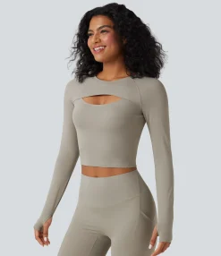Sports Tops|Sports Tops<HALARA SoftlyZero™ QuickDry Cut Out Long Sleeve Thumb Hole Cropped Yoga Sports Top