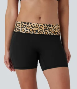 Active Shorts|Bikers<HALARA SoftlyZero™ QuickDry Foldover Super High Waisted Leopard Print Camo Pocket Yoga Biker Shorts 5''
