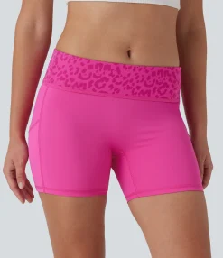 Active Shorts|Bikers<HALARA SoftlyZero™ QuickDry Foldover Super High Waisted Leopard Print Camo Pocket Yoga Biker Shorts 5''