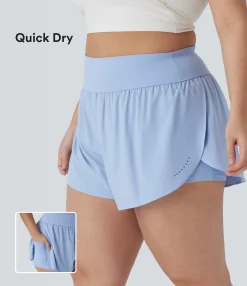 Plus Size<HALARA SoftlyZero™ QuickDry High Waisted Reflective Dots Crossover Hem 2-in-1 Running Plus Size Shorts with Pockets