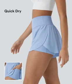 Active Shorts|Crossover Shorts<HALARA SoftlyZero™ QuickDry High Waisted Reflective Dots Crossover Hem 2-in-1 Pockets Running Shorts