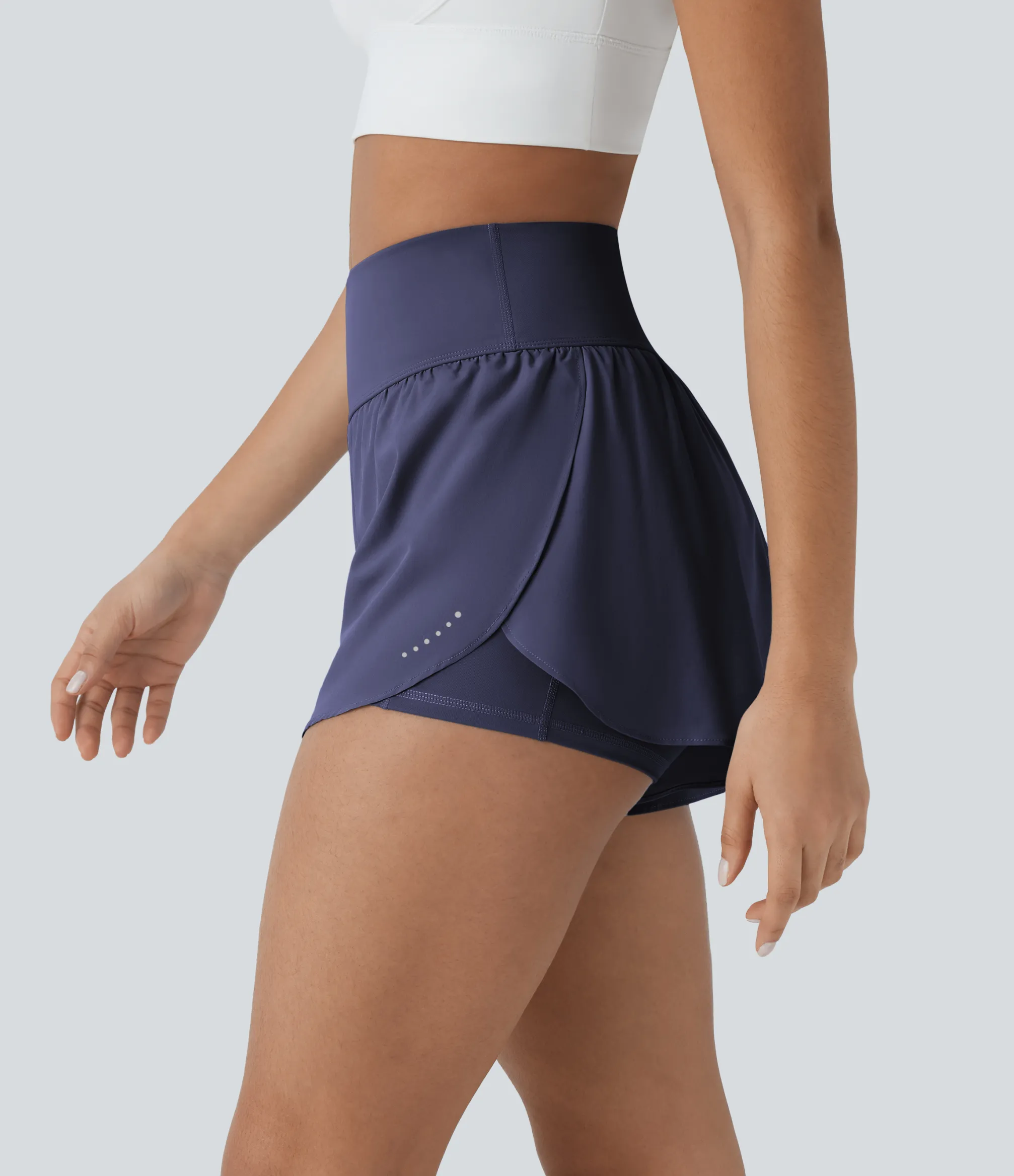 Active Shorts|Crossover Shorts<HALARA SoftlyZero™ QuickDry High Waisted Reflective Dots Crossover Hem 2-in-1 Pockets Running Shorts