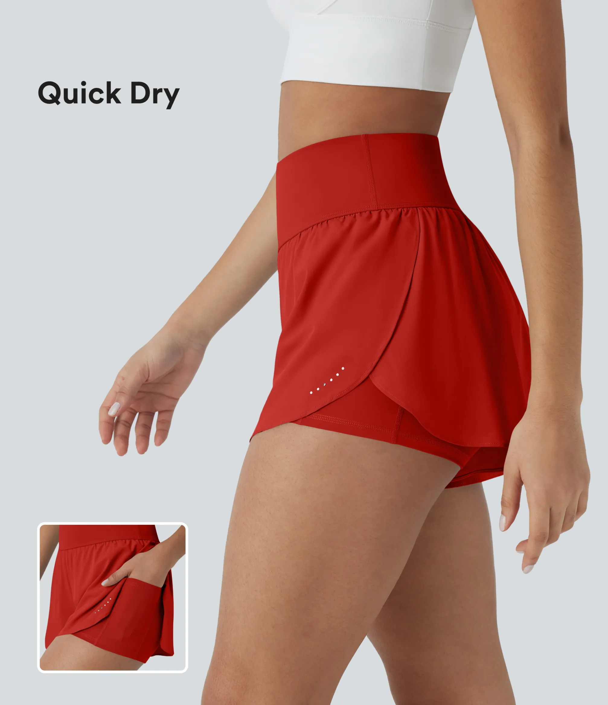 Active Shorts|Crossover Shorts<HALARA SoftlyZero™ QuickDry High Waisted Reflective Dots Crossover Hem 2-in-1 Pockets Running Shorts