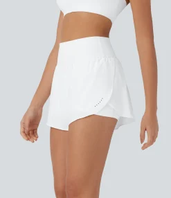 Active Shorts|Crossover Shorts<HALARA SoftlyZero™ QuickDry High Waisted Reflective Dots Crossover Hem 2-in-1 Pockets Running Shorts