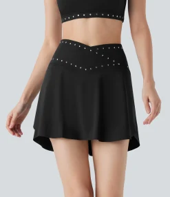 Mini Skirts|Active Skirts<HALARA SoftlyZero™ QuickDry High Waisted Studded Crossover 2-in-1 Mini Pickleball Skirt with Pockets