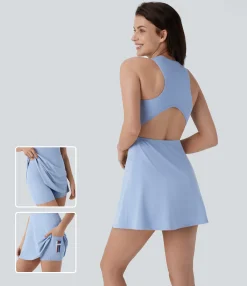 Mini Dresses|Active Dresses<HALARA SoftlyZero™ QuickDry Racerback Zipper 2-Piece Set Pocket Mini Golf Active Dress-Golf Tee Pocket