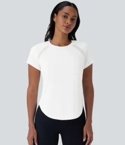 Sports Tops|Sports Tops<HALARA SoftlyZero™ QuickDry Round Neck Short Sleeve Contrast Mesh Curved Hem Running Sports Top