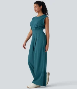 Jumpsuits<HALARA SoftlyZero™ QuickDry Round Neck Sleeveless Keyhole Pocket Yoga Jumpsuit-Easy Peezy Edition