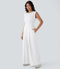 Jumpsuits<HALARA SoftlyZero™ QuickDry Round Neck Sleeveless Keyhole Pocket Yoga Jumpsuit-Easy Peezy Edition
