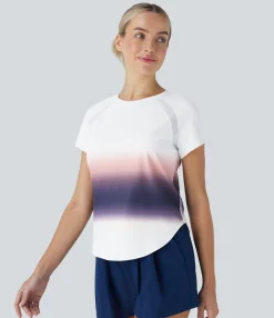 Sports Tops|Sports Tops<HALARA SoftlyZero™ QuickDry Round Neck Short Sleeve Gradient Running Sports Top