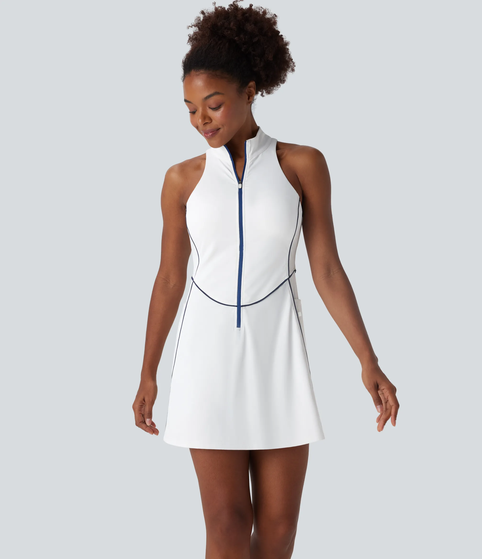 Active Dresses|Dresses<HALARA SoftlyZero™ QuickDry Sleeveless Half Zip Mini Golf Active Dress with Pockets-Golf Tee