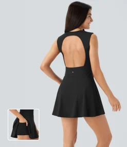 Dresses|Mini Dresses<HALARA SoftlyZero™ QuickDry Sleeveless 2-in-1 Pocket Flare Mini Pickleball Active Dress