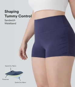 Plus Size<HALARA SoftlyZero™ QuickDry SoCinched High Waisted Tummy Control Ruched Running Plus Size Biker Shorts 2.5''