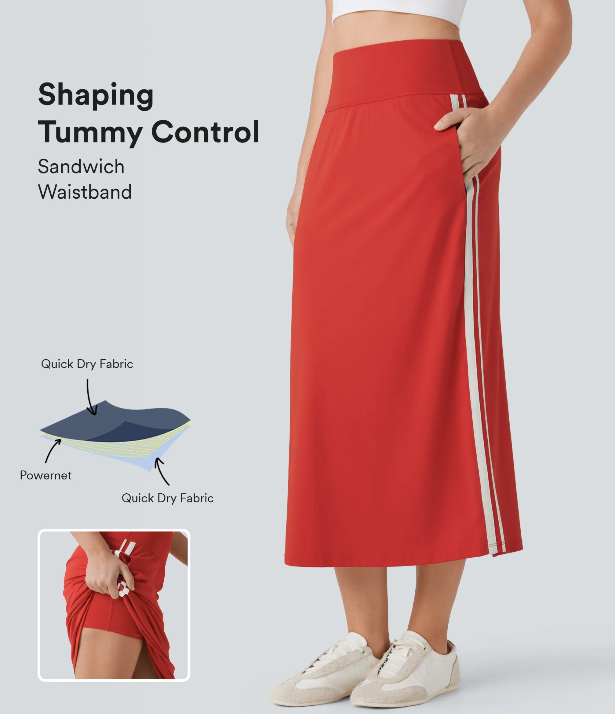 Skirts<HALARA SoftlyZero™ QuickDry SoCinched High Waisted Tummy Control 2-in-1 Color Block Midi Workout Skirt with Pockets