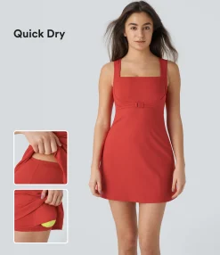 Dresses|Mini Dresses<HALARA SoftlyZero™ QuickDry Square Neck Sleeveless 2-Piece Pocket Mini Tennis Active Dress