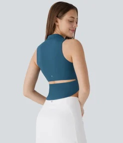 Tank Tops & Camis|Tank Tops<HALARA SoftlyZero™ QuickDry Stand Collar Zipper Cut Out Curved Hem Skinny Cropped Golf Tank Top