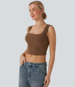 Casual Tops|Tank Tops & Camis<HALARA SoftlyZero™ Ribbed U Neck Cropped Casual Tank Top