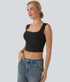 Casual Tops|Tank Tops & Camis<HALARA SoftlyZero™ Ribbed U Neck Cropped Casual Tank Top