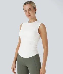 Yoga Tops|Tank Tops & Camis<HALARA SoftlyZero™ Stand Collar Ruched Curved Hem Skinny Yoga Tank Top-UPF50+