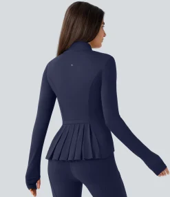 Jackets & Outerwear<HALARA SoftlyZero™ Stand Collar Thumb Hole Pockets Pleated Zipper Slim Jacket-UPF50+