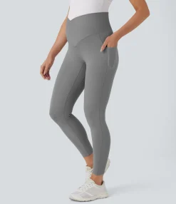 Pocket Leggings|Crossover Leggings<HALARA SoftlyZero™ Super High Waisted Crossover Pocket 7/8 Yoga Maternity Leggings-UPF50+