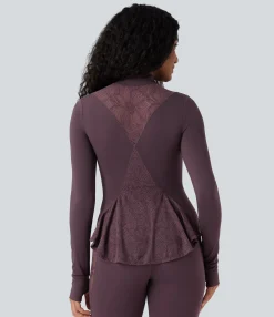 Jackets & Outerwear<HALARA SoftlyZero™ Thumb Hole Contrast Lace Yoga Slim Jacket-UPF50+