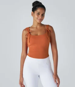 Yoga Tops|Tank Tops & Camis<HALARA SoftlyZero™ Tie Front Yoga Tank Top-UPF50+ Spice Route