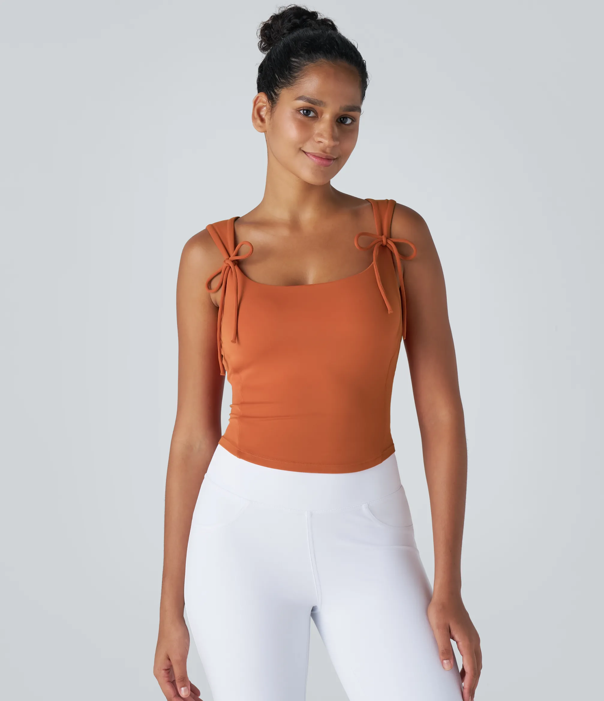 Yoga Tops|Tank Tops & Camis<HALARA SoftlyZero™ Tie Front Yoga Tank Top-UPF50+ Spice Route