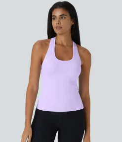 Casual Tops|Yoga Tops<HALARA Solid Stretchy U Neck Racerback Workout Tank Top